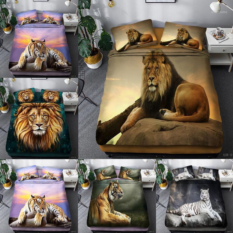 

3D Printing Lion Bedding Set Animal Lion Tiger Duvet Covers 3D Quilt Bed Set Nordic Black White Bedclothes King Size Bed Linens1