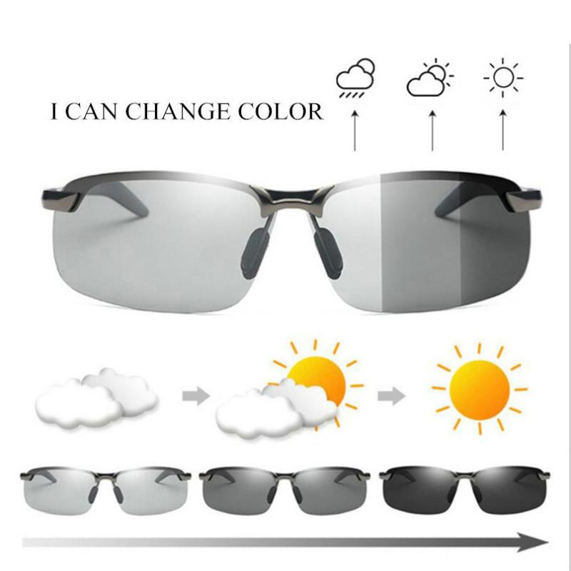 

Al-Mg Alloy Photochromic Sunglasses Men Polarized Chameleon Glasses Change Color Sun Glasses Day Night Vision Driving Goggles