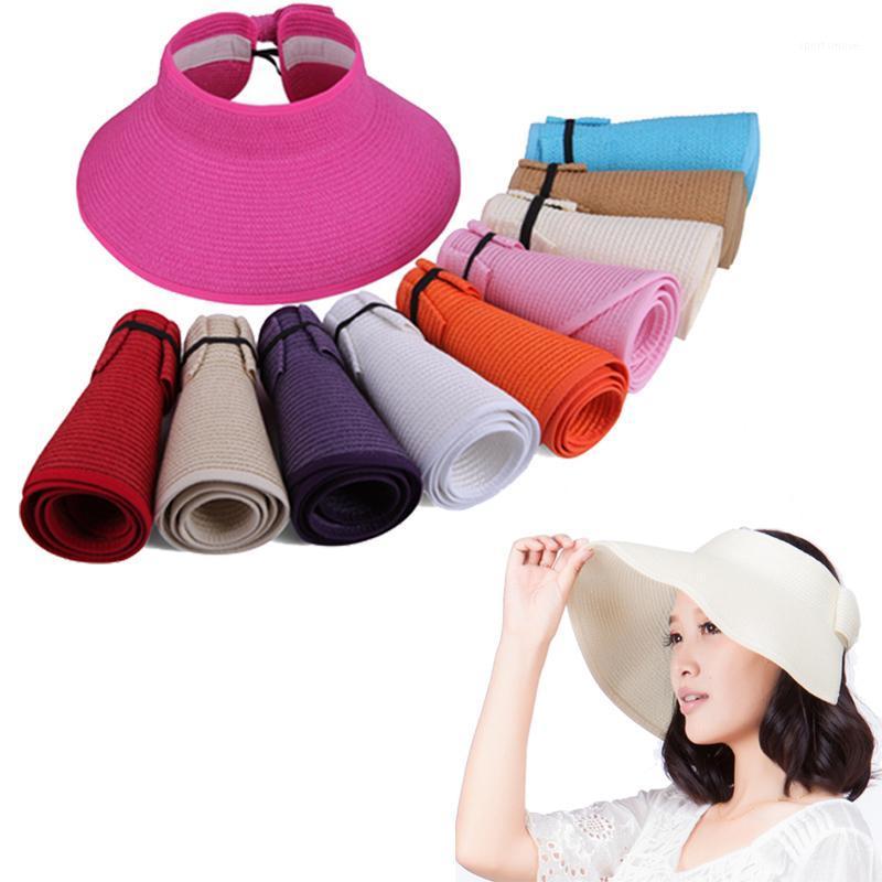

HandmakeVisor Large Travel Brim Wide Straw Cap Women Hat Spring Summer Folding Beach Sun UV Protection Sunbonnet Visor Sunscreen1, White