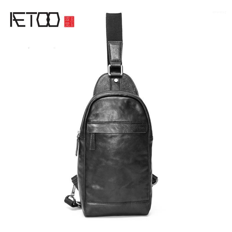 

AETOO Chest bag, men's leather trend one-shoulder slanted chest bag, men's fashion small breast bag1, Sky blue