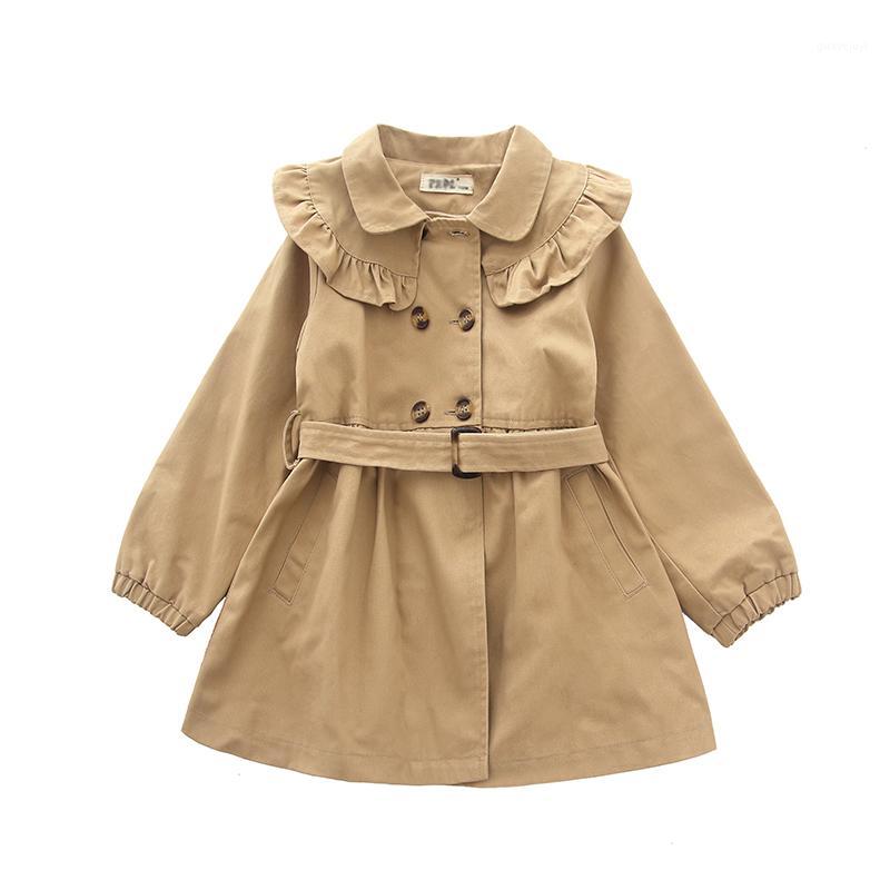 

Girls' long windbreaker children's Ruffle collar coat1, Beige