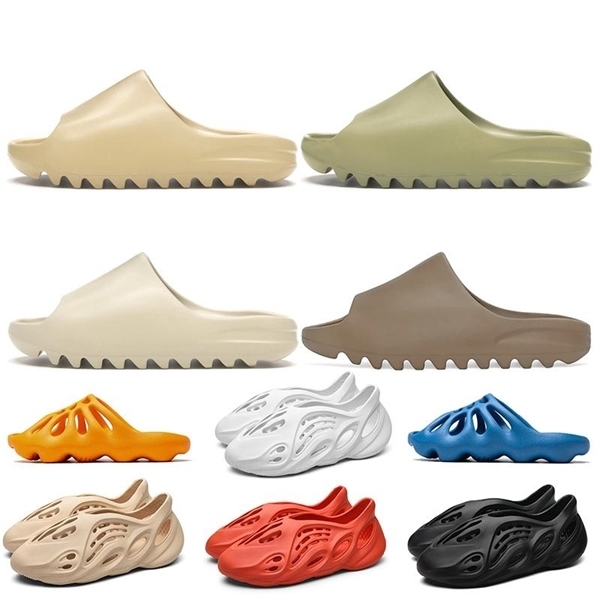 

Top Fashion Summer Kanye West Slippers EVA Runner Bone Desert Sand Resin Beach Womens Mens Kids Slides Slippers Children Sandals size 24-45, Black