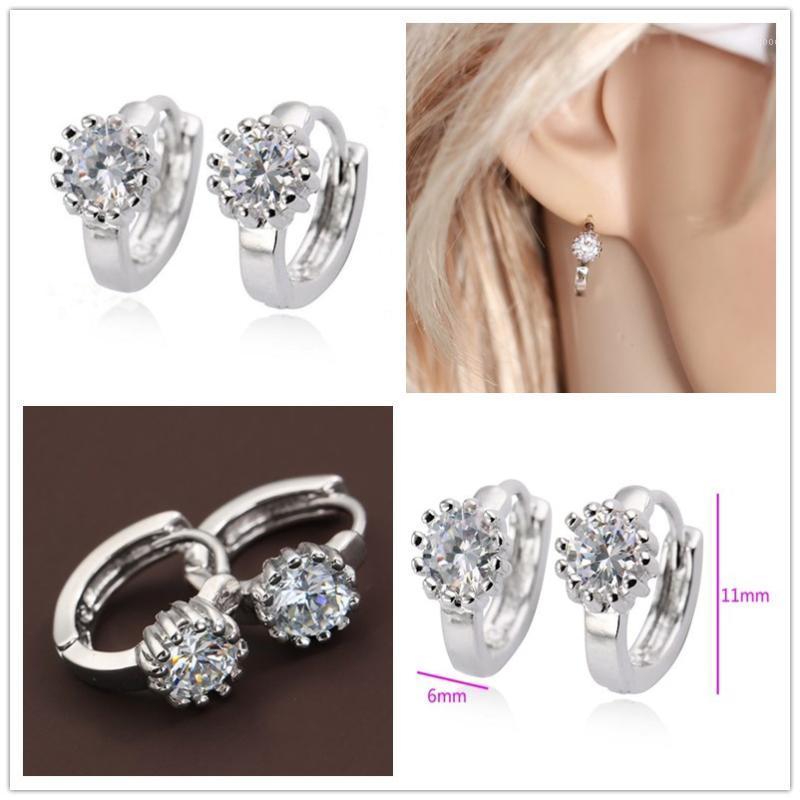 

Charm INALIS Cute Rhodium Plated Hoop Earrings For Women Gift Setting With 5MM Round Grade + Cubic Zirconia Crystal Earring I01001