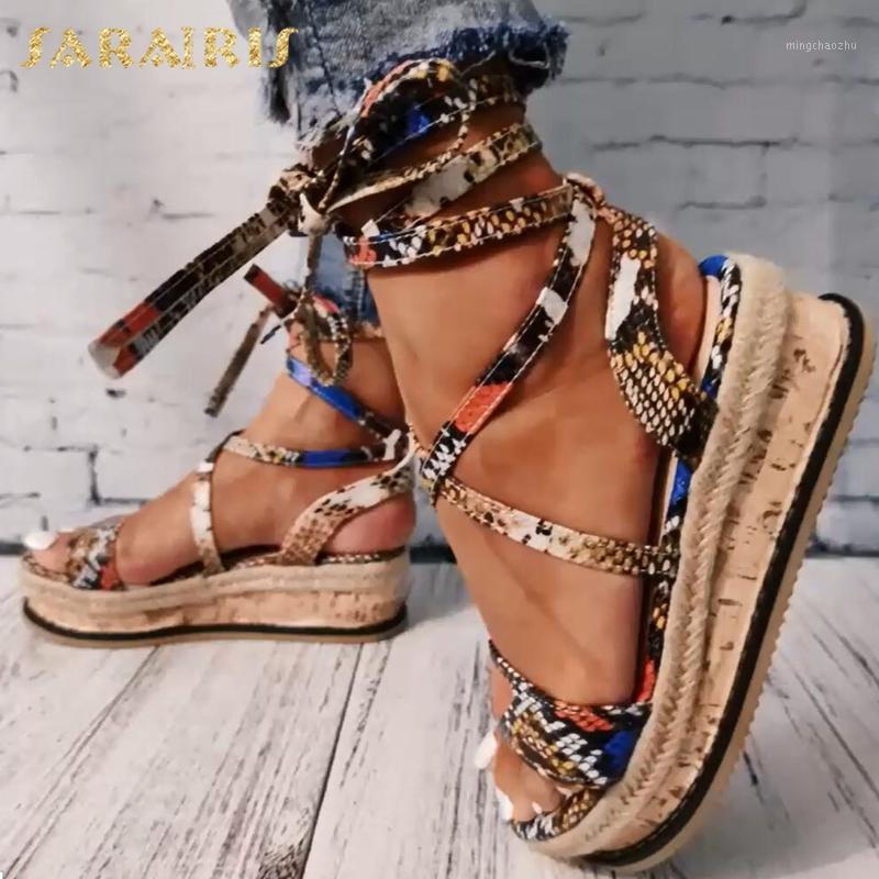 

Sarairis Wedges heels Fashion 2020 Big Size 43 Wholesale Shoelaces Snake Printed Summer INS Hot Shoes Women Sandals1