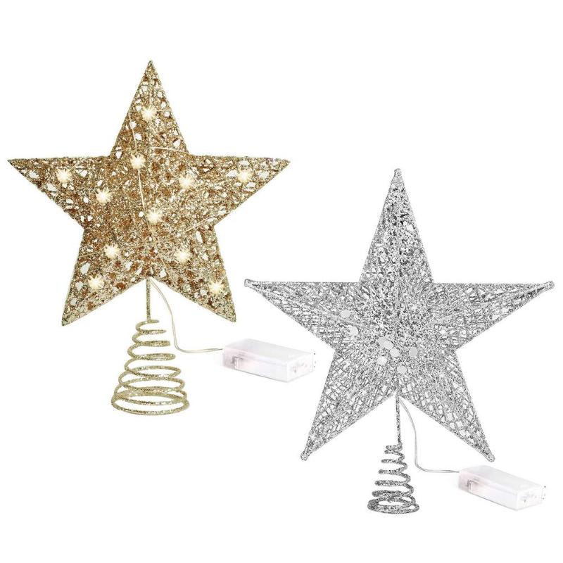 

20cm Christmas Tree Star Ornament Hollow Metal Lines Inside Lightweight Exquisite LED Decor