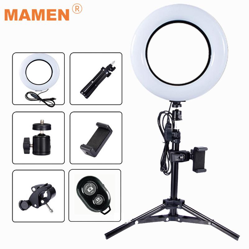 

MAMEN Photographic Dimmable LED Selfie Ring Light Lamp Youtube Video Studio Live Streaming Photo Beauty Ring Light With Tripod