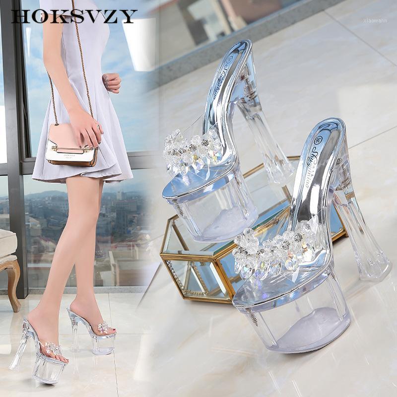 

2020 New Height Female Summer Waterproof Platform Non-slip Thick Bottom Sexy Wild Super High Heel LFD1, Glass