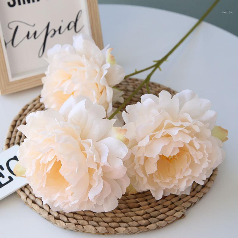 

Big Silk Peony Artificial Flowers Bouquet 3 Heads Cheap Fake Flowers for Home Wedding Decoration Indoor Living Room Bedroom1, White