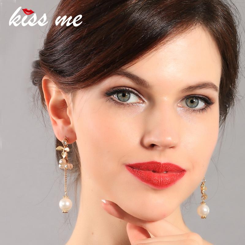 

KISS ME New Fashion Jewelry Gold Color Flowers Simulated Pearls Long Earrings for Women Christmas Gifts