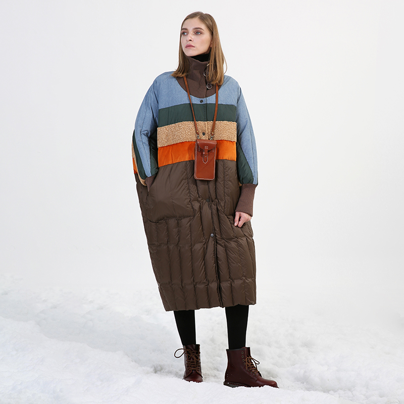 

Winter fashion mark good quality on the knee plus duck woman's jacket hit colour crochet sewing hot down sweaters wq530, Black.