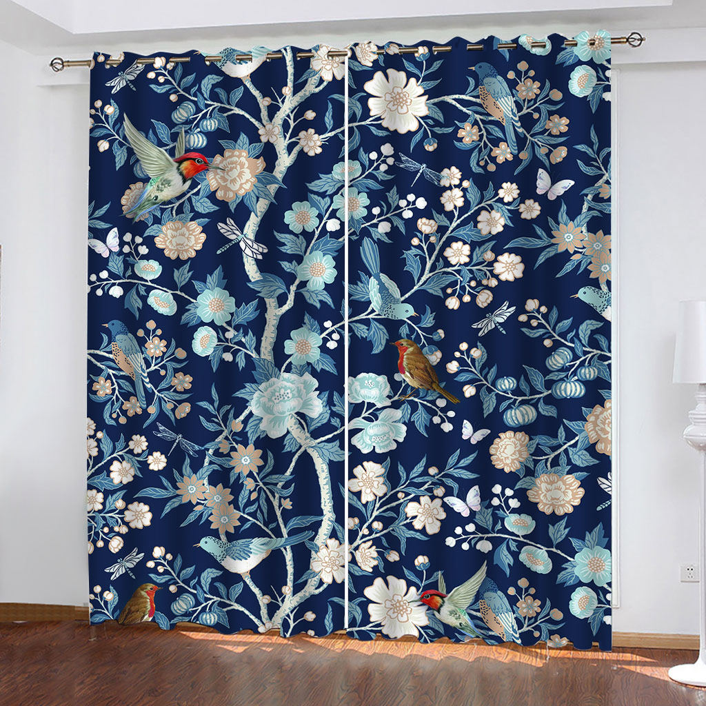 

3D Curtains Birds And Flowers Window Blackout Curtains Heat Insulation 3D Curtain For Living Room Bedroom Customizable Size, As the photo