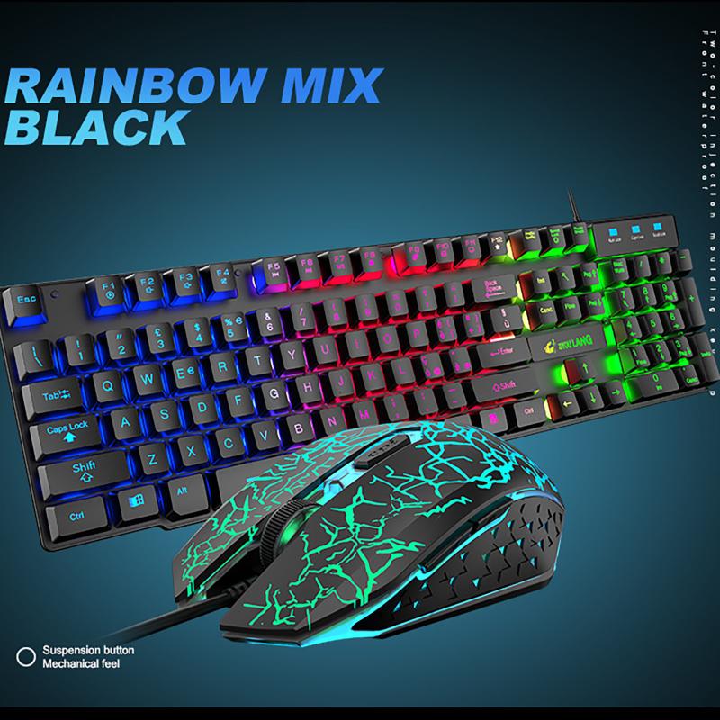 

2020 Keyboard Mouse T13 Rainbow Backlight Usb Ergonomic Gaming Keyboard Mouse Set For Pc Laptop Juego de teclado y alemán
