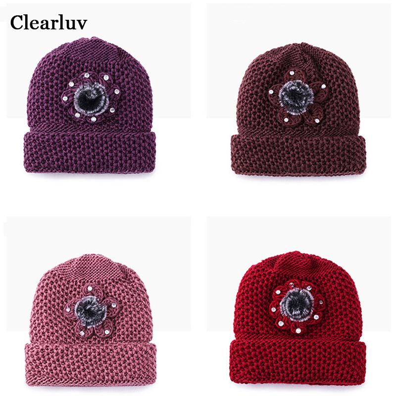 

Beanie/Skull Caps Noble Women's Hat Classical Fur Flowers Thicker Cashmere Beanie Cap Winter Autumn Knitted Hats Female Beanies, Red