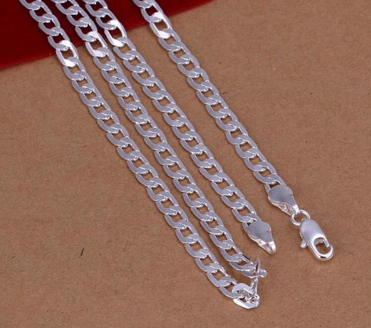

16-24inches silver jewelry men style necklace Silver plated fashion Classic domineering 8MM cuban necklaces Mark 925