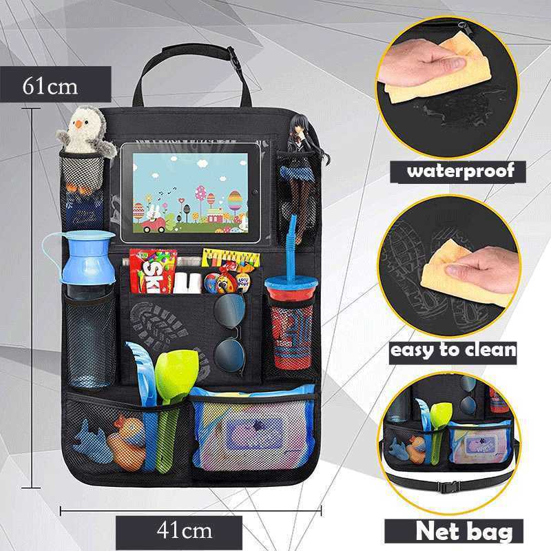 Organisateur de dossier de siège de voiture, 1 pièce/2 pièces, 9 poches de rangement avec support de tablette à écran tactile, protecteur pour en