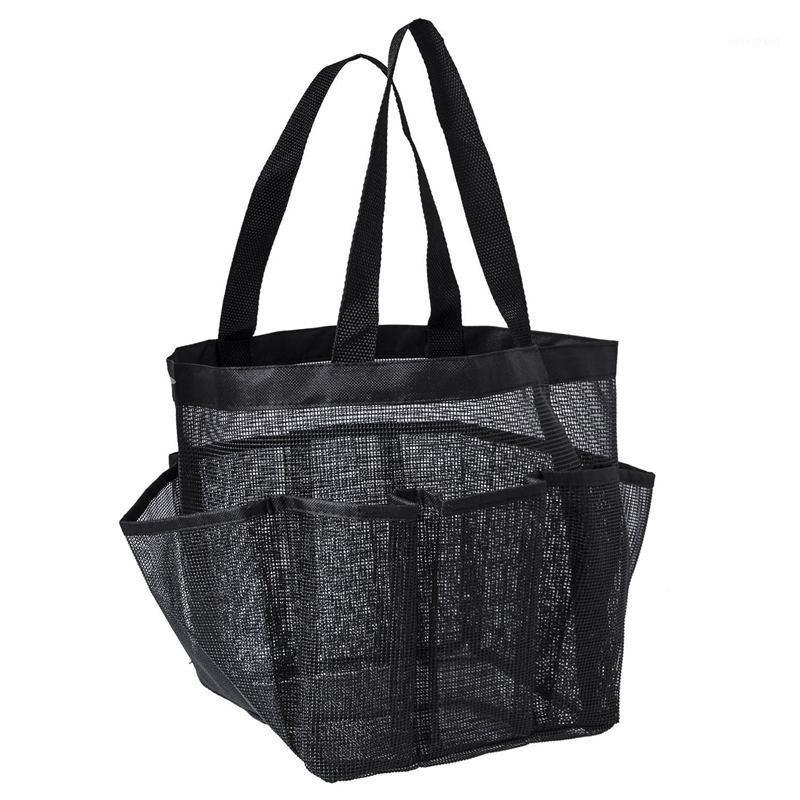 

Portable Mesh Shower Caddy, Quick Dry Shower Tote Hanging Bath & Toiletry Organizer Bag 9 Storage Pockets, Double Handles Colleg1, Black