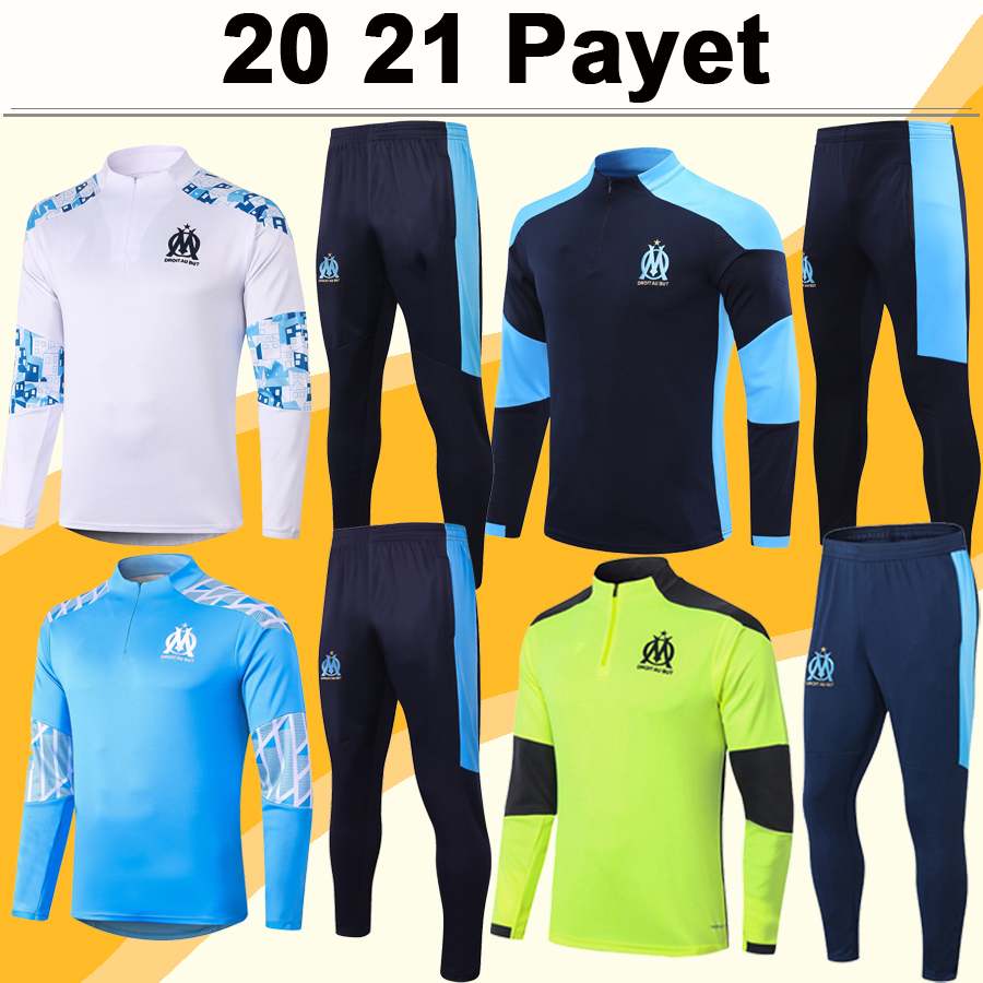 

20 21 THAUVIN Training Suit Mens Soccer Jerseys New PAYET BENEDETTO KAMARA SAKAI SANSON Blue White Tracksuit Kit Football Shirts Suit, B406# 2021 half zipper white kit
