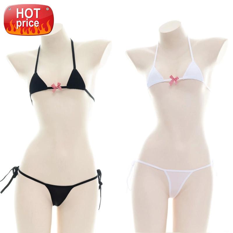

Japanese Cute Micro Bikini Mini Bra and Panty Set Underwear Women Girls Erotic Kawaii Ddlg Lingerie Anime Cow Cosplay Outfit New #WX18, Black;white