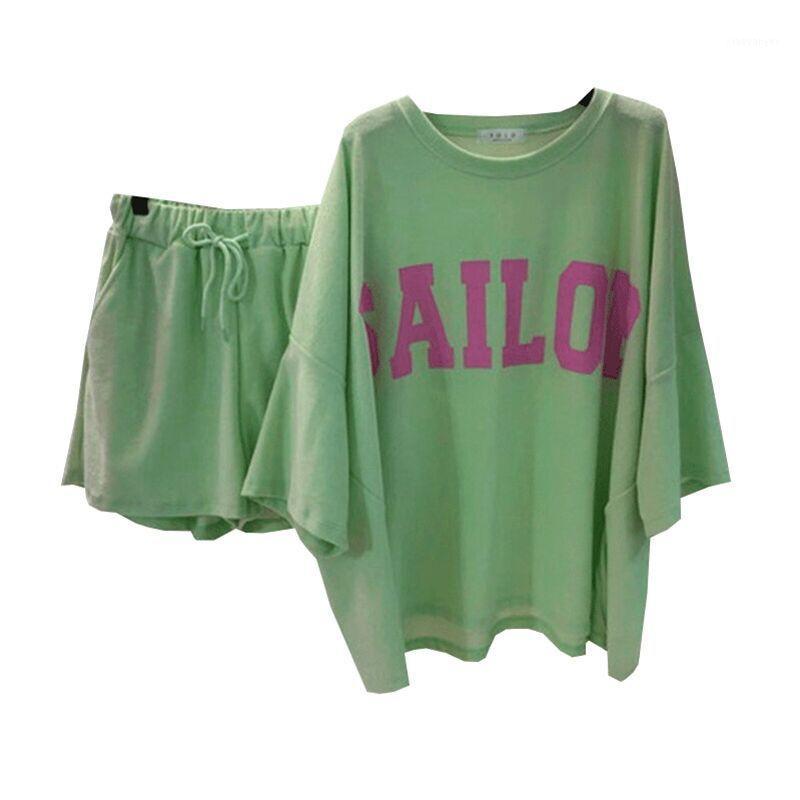 

Women's Summer Casual Pure Suit Female Students Fashion Leisure Sports Two-piece Suit Loose Sport Running Short Sleeve1, Green