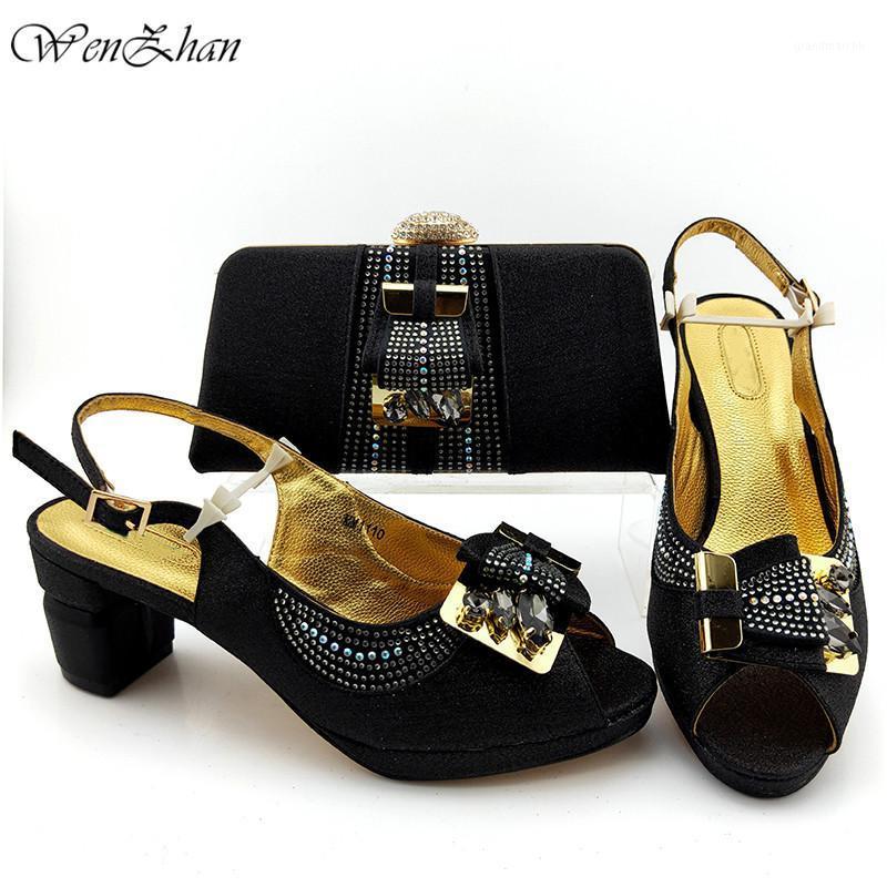 

Elegant Women Shoes and Bag Set in Black Color Stonger Heels Italian Lady Shoes and Bag Set for Wedding 38-43 WENZHAN b02-191