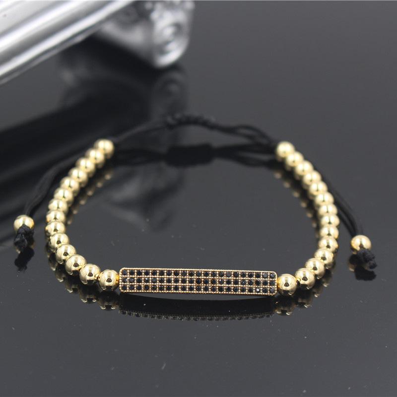 

PINIYA Fashion Men Women's Braided 5mm Copper Bead Brand Bracelet Micro Pave CZ Crystal Gold Charm Bracelet Jewelry