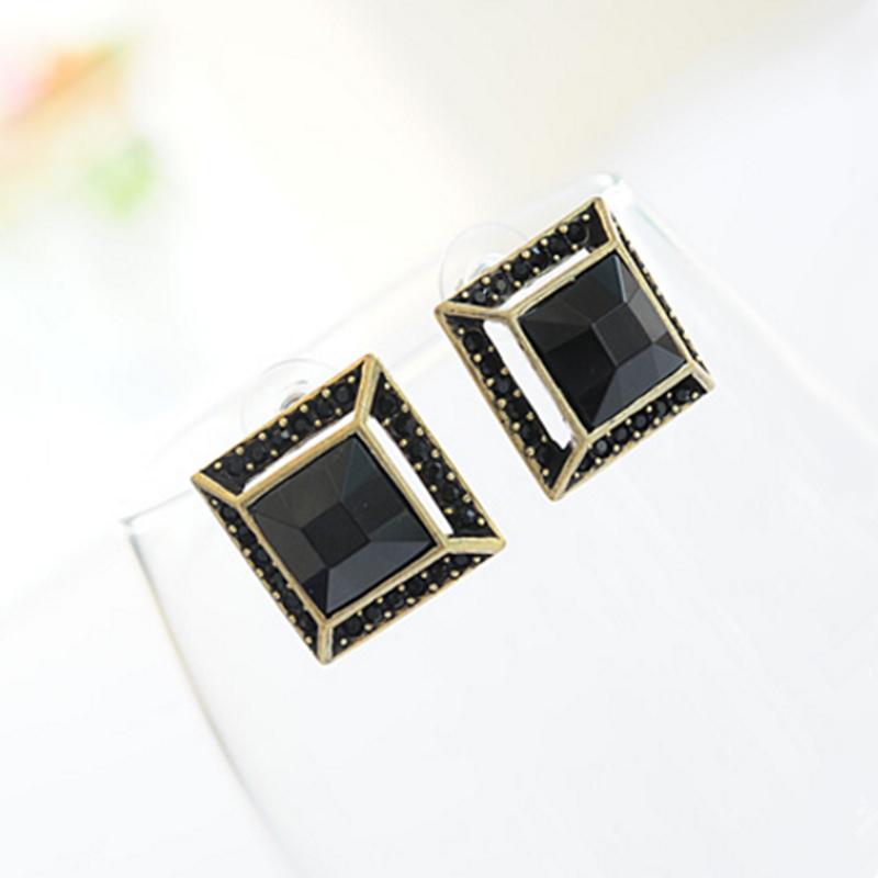 

Stud 2021 Wholesales Large Black Fashion Gem Full Crystal Square Earrings Jewelry