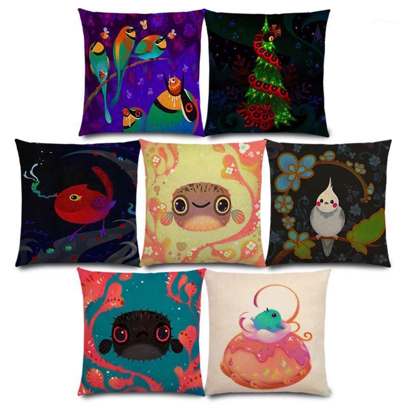 

New Cute Cartoon Animals Pastel Flowers Lovely Bird Sweet Nest Interesting Fish Cat Frog Cushion Cover Sofa Pillow Case1, A031114