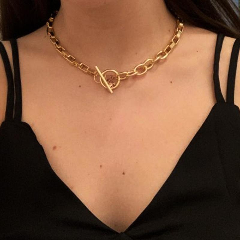 

kissme Punk Gold Color Box Chains Necklace For Women Minimalist Metal Style T-bar Clavicle Chokers New Fashion Jewelry Wholesale