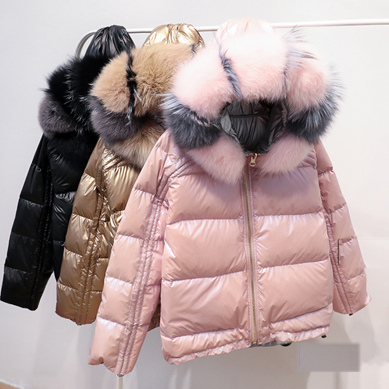 

2021 New Natural Royal Fox Fur Female Winter Jacket Short White Duck Down Warm Thick Coat Parka YVN6, Black