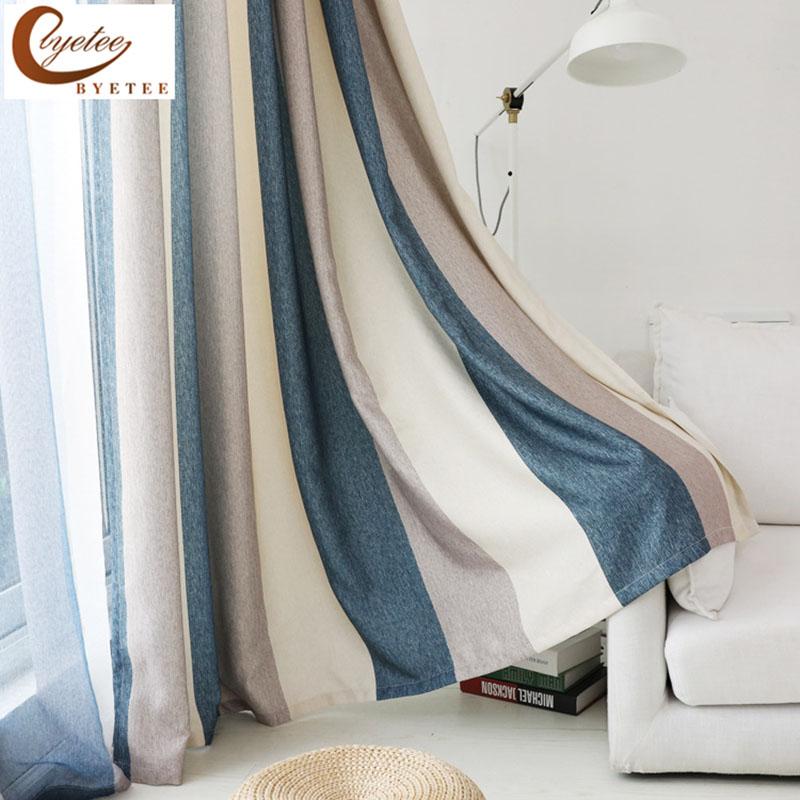 

byetee] Korean fresh and simple Curtains For Living Room Bedroom Balcony vertical striped fabric drapes, Blue tulle