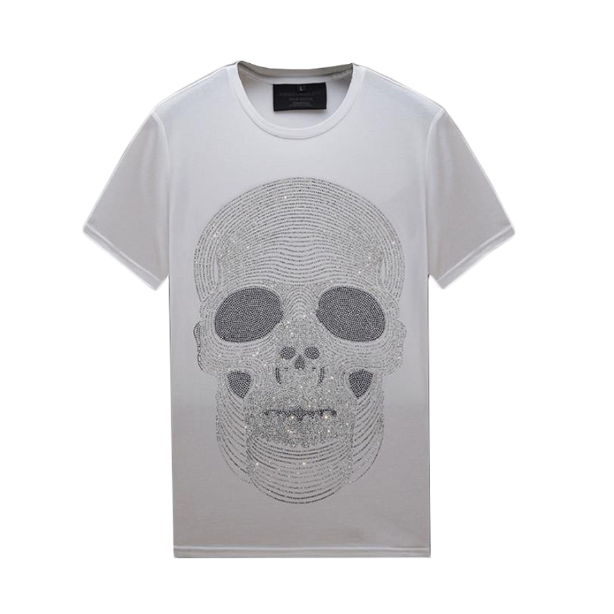 

Summer Mens Short Sleeves Hot Rhinestone Design T-shirts - Multiple Style Crew Neck Pullover Tops Casual Shirts for Women Unisex, White, 204