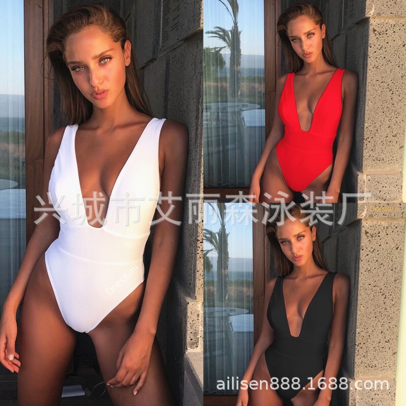 

New Swimsuit Multi 2019 Color One Piece Sexy Swimsuit High Waist Bikini, Red