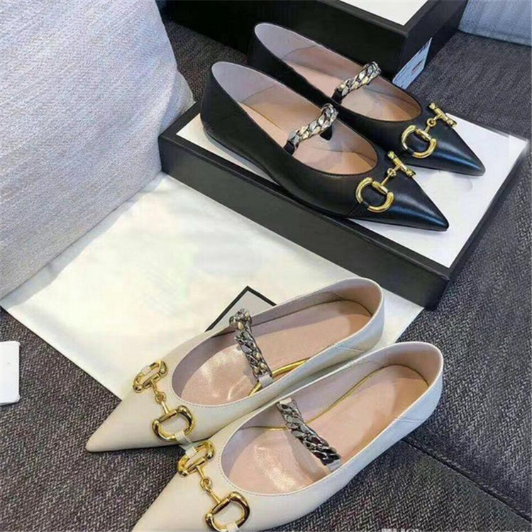 

2020 summer new designer woman dress shoes 100% leather fashion brand Pointed shoes Metal letter luxury lady Flat Casual shoes size 35-41