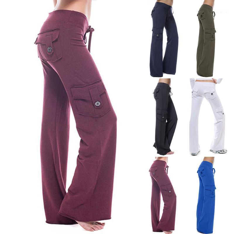 

HEFLASHOR Womens high waist pants elastic long trousers casual Sports Pants With Button Multi Pockets Drawstring female1, White