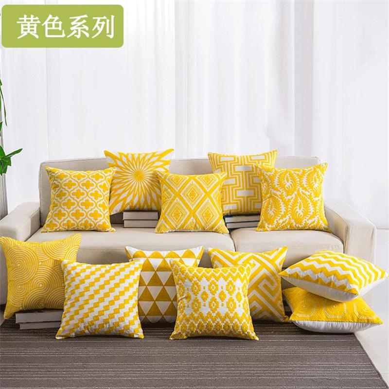 

Yellow embroidery geometric flower lace Cushion Cover pillowcase Square Pillow Cover 45x45cm Home Decoration Living Room Sofa Ca