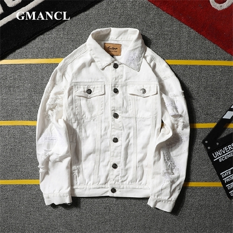 

New Men/Women Pink white Ripped Hip Hop Denim Jackets Fashion Distressed Hole Casual Streetwear Male motorcycle Jeans Jacket 5XL 201104, B1051 pink