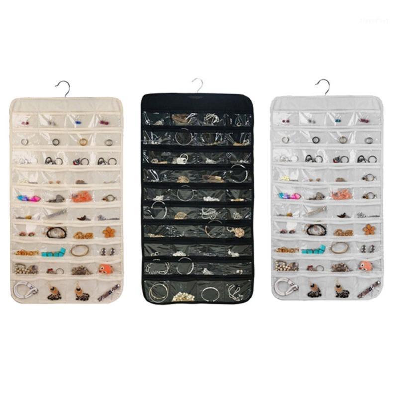 

Storage Bags 80 Grids Pockets Earring Rings Bracelets Hanging Jewelry Sundries Organizer Display 1PC