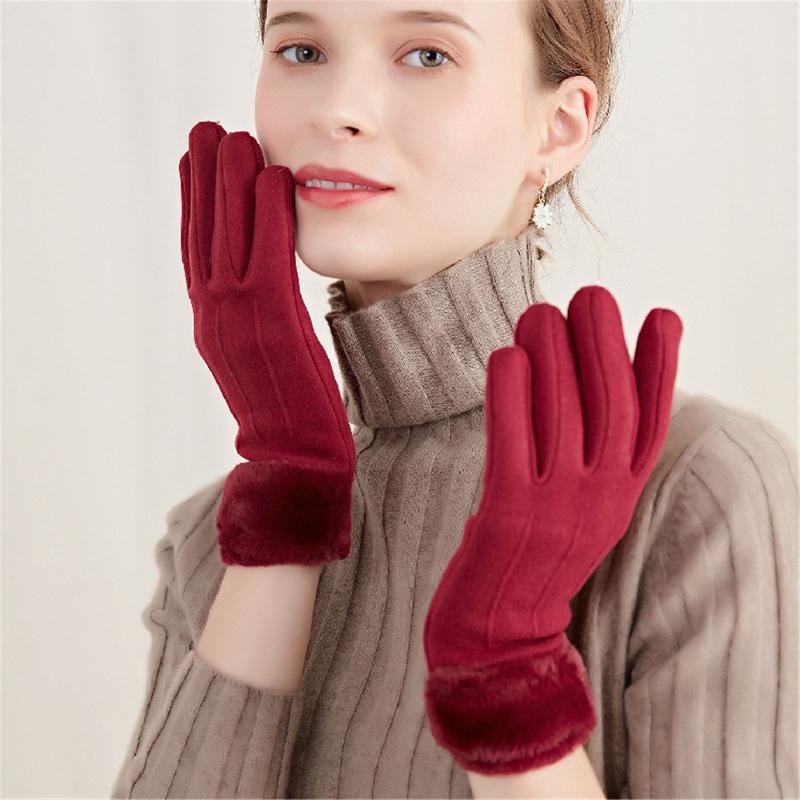 

Women's Winter Plus Velvet Thicken Warm Touch Screen Gloves Elegant Suede Windproof Full Finger Cycling Driving Gloves #YJ