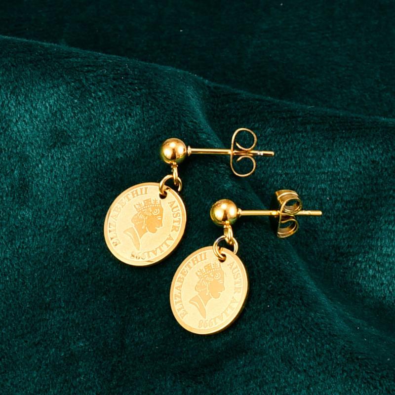 

Dangle & Chandelier 18K Gold Plated Retro Fashion Portrait Coin Earring For Women Ins Korean Personality Style Birthday Wedding Fine Jewelry