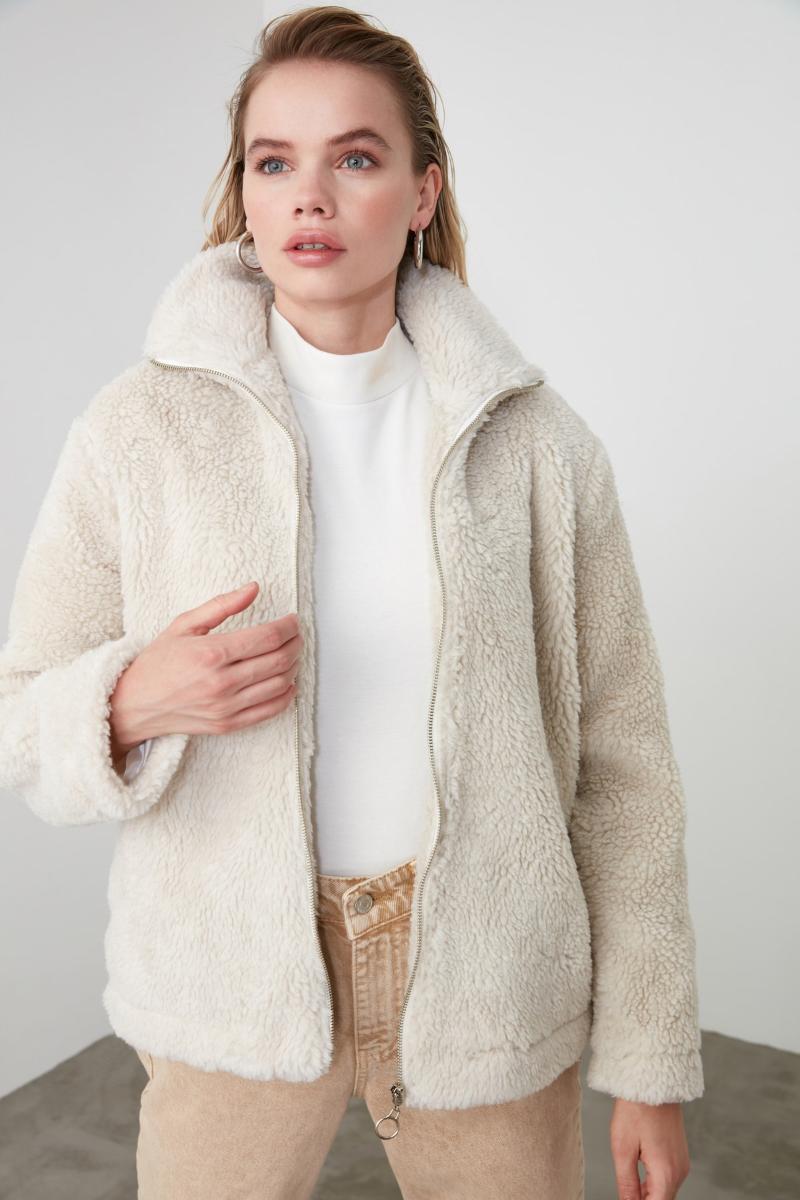 

Simplee Elegant pink shaggy women faux fur coat streetwear Autumn winter warm plush teddy coat Female overcoat party, Beige