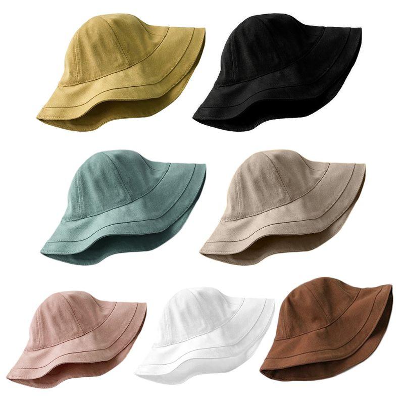 

Women Summer Bucket Hat Simple Solid Color Wide Brim Sunscreen Fisherman Cap 28GD, Khaki