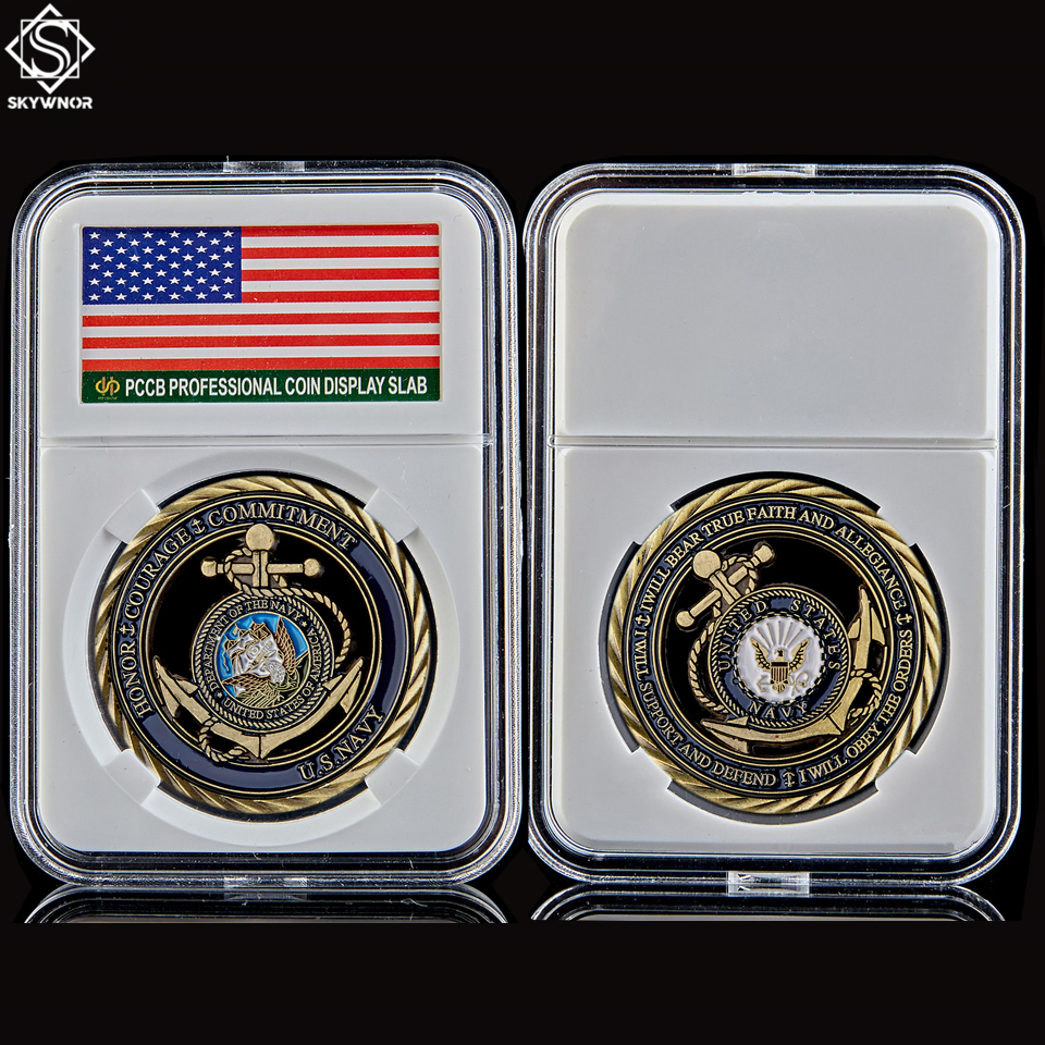 Metal Craft U.S.Navy Emblem Core Values Antique Copper Plated Hollow Coin Medal Of Courage Commitment Coins W/pccb Box-image-624162910