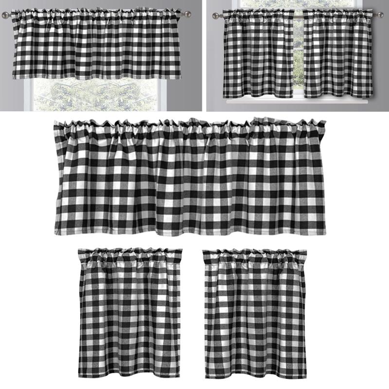 

Kitchen Half Window Tulle Black White Grid Curtains for Living Room Decor, As pic