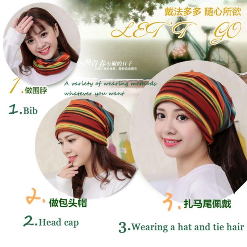 

2021 New 3 Use Cap Knitted Scarf & Winter Hats For Women Striped Beanies Women Skullies Girls Gorros Beanies1
