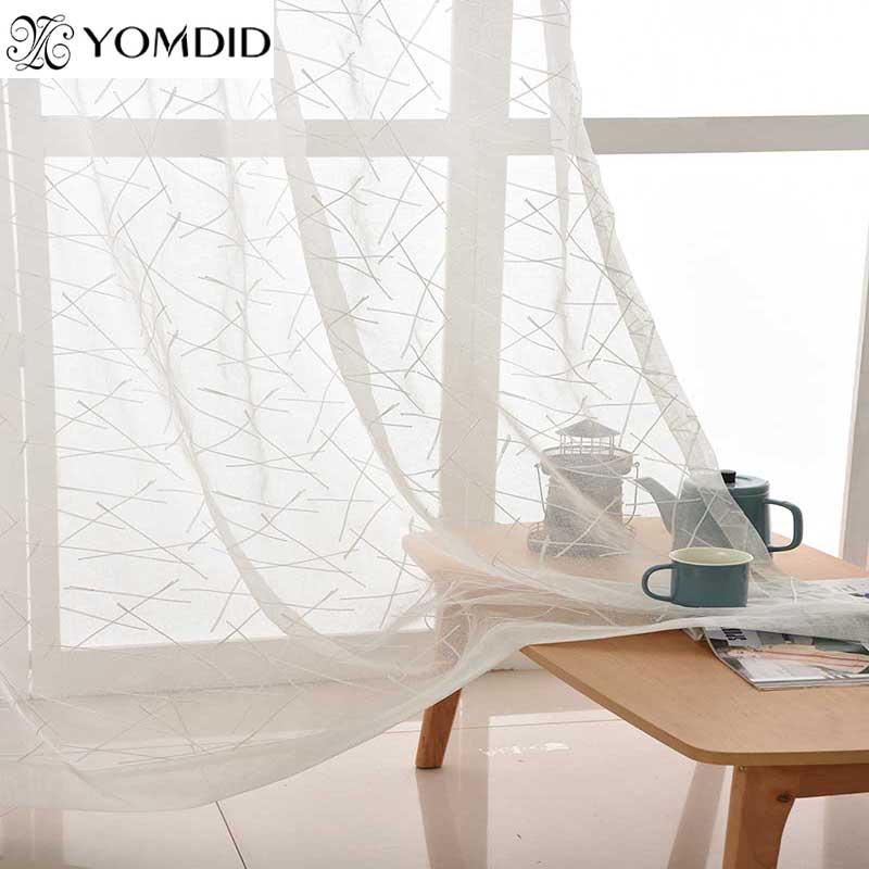 

Geometric white embroidery voile curtains for livingroom rod pocket tulle drape window sheer Hook Grommet Top curtains cortinas