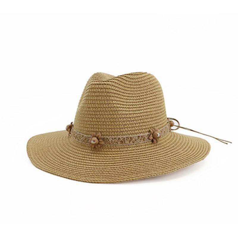 

sun hats summer spring women wide brim sun protective straw hats elegant belted band solid outdoor beach khaki black women