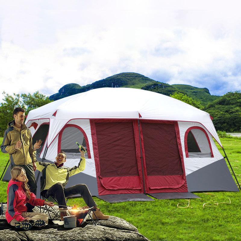 

Ultralarge Camping Tent Waterproof Family Party Tent 4-6/8-12 Person Two Bedrooms Outdoor Travel Marquee with 2Door 6Window