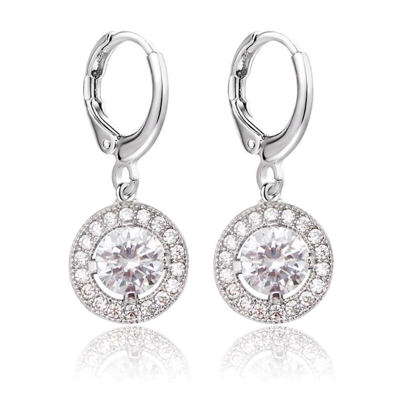 

MxGxFam Round Zircon Charms Drop Earrings For Women Jewelry White Gold Color + CZ