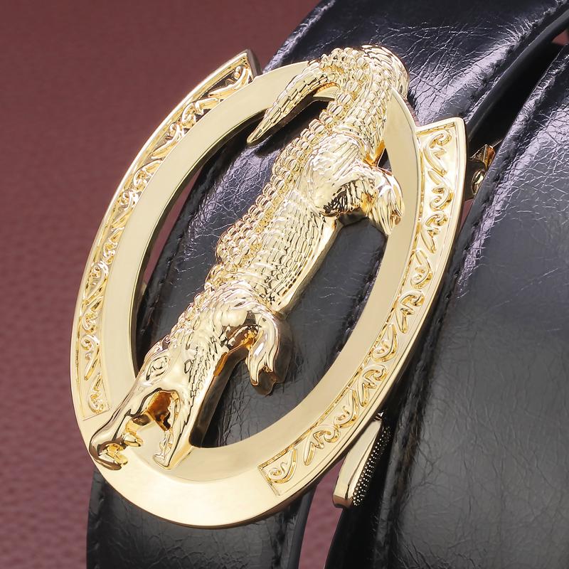 

High quality Luxury Crocodile Automatic buckle belts men Cowskin genuine leather Waist Strap designer Casual ceinture homme, Black;brown