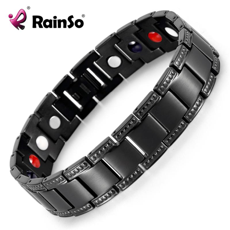 

RainSo Black Titanium Bracelet Balance Energy Healing Negative ions Magnetic Power Men Bracelet Link Chain Gift Drop-ship